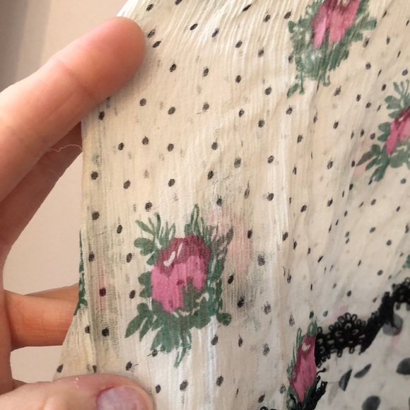 Lux 100% Silk sheer floral polka dot boho top - Picture 6 of 8